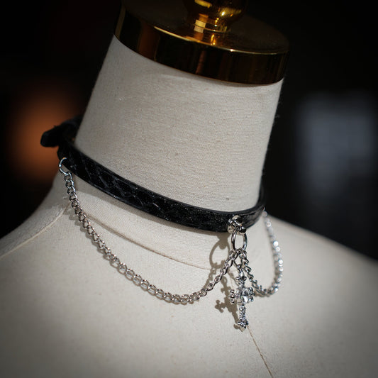 Aglaia Double Chain Choker with Cross