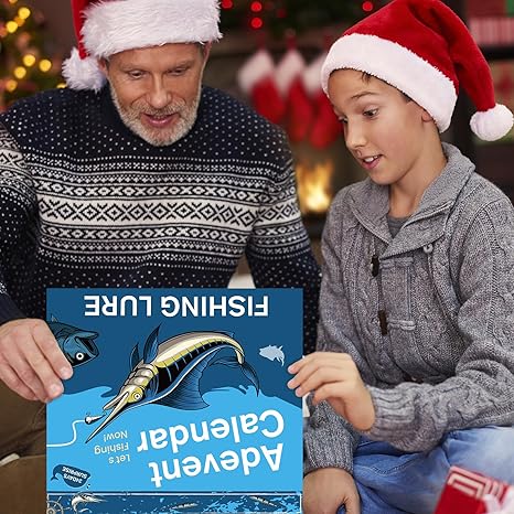 Advent Calendar 2024 Fishing Lure Set – 24 Days of Christmas Countdown with Unique Fish Tackle – Premium Xmas Surprise Fishing Bait Gift for Father, Grandpa, Brother, Boyfriend